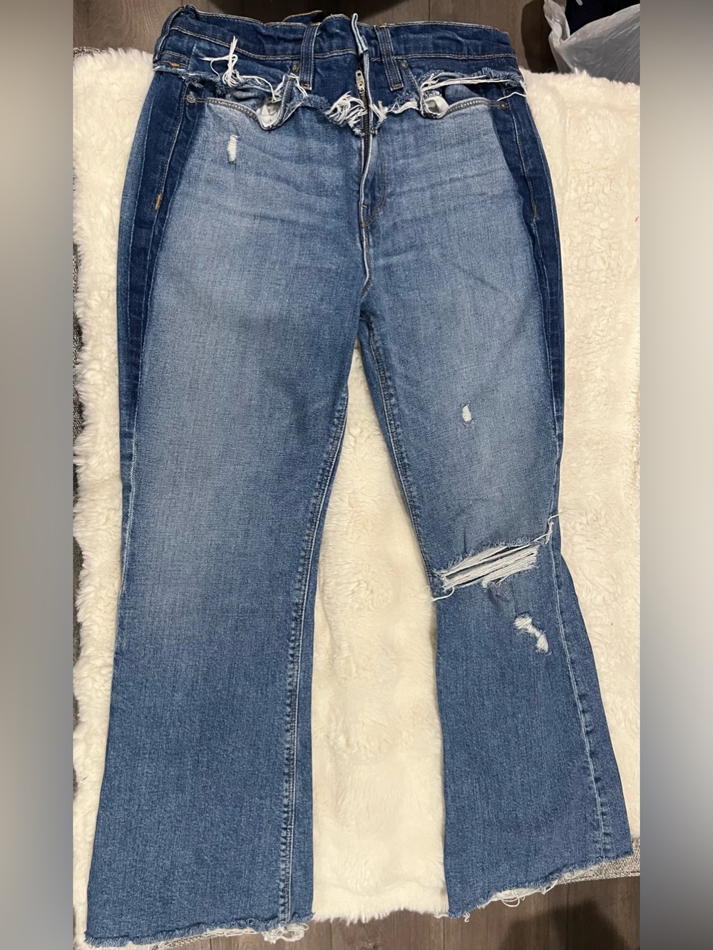 Hudson Jeans Distressed Two-Tone Blue Flare Jeans